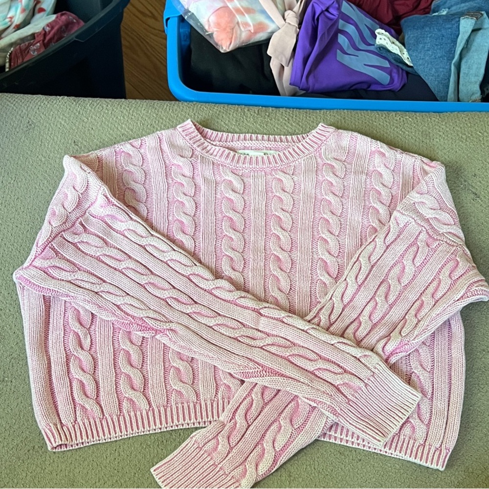 Aeropostale Pink Cable Knit Cropped Sweater